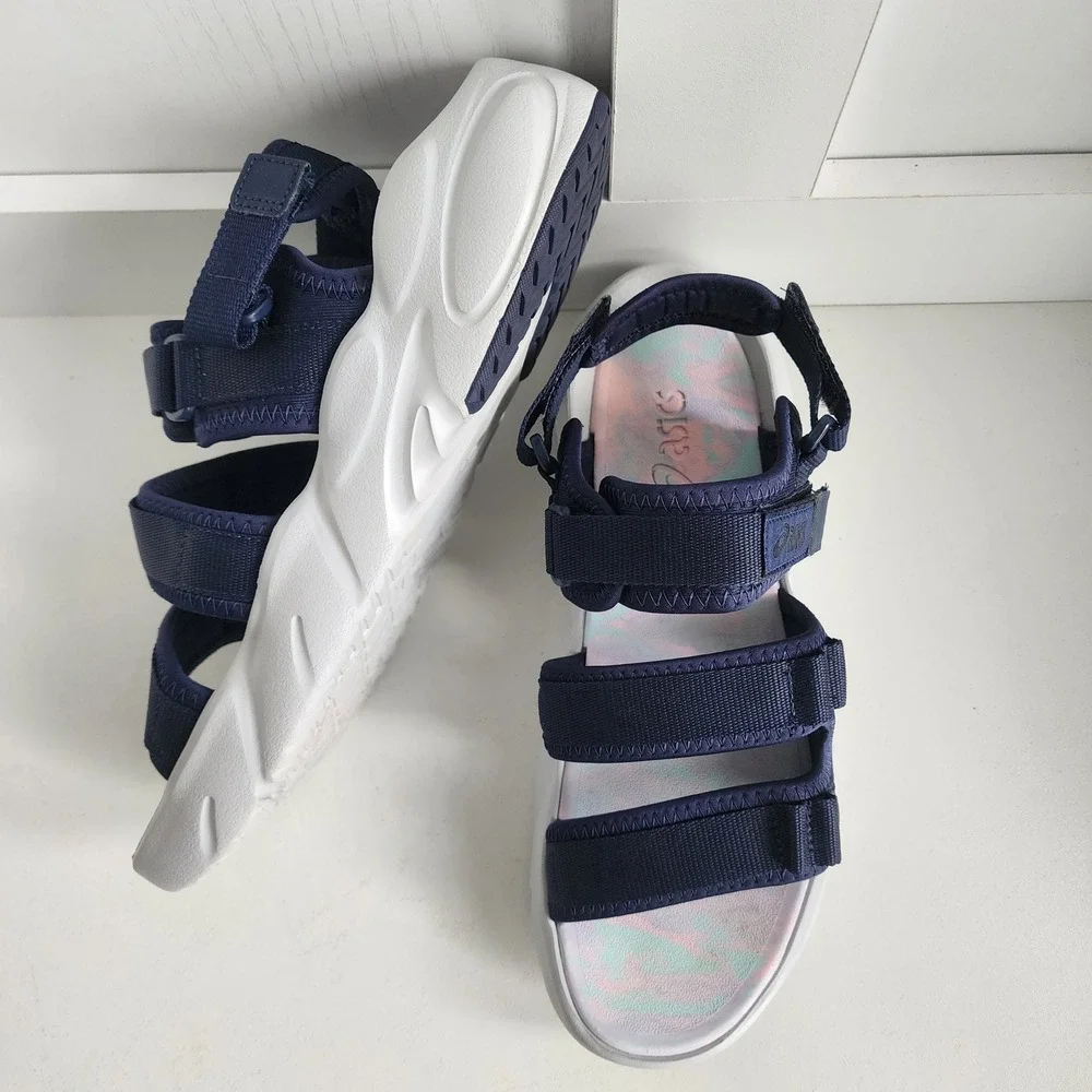 *Asics Bondal Mens 9/ Womens 10.5 ‎ Navy Blue White Chunky Strappy Sport Sandals